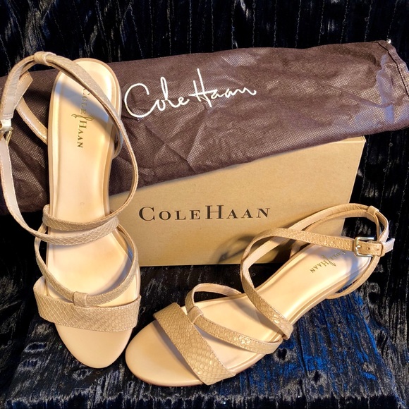 Cole Haan Shoes - COLE HAAN Tan Kieran Patent Leather Wedge Sandals